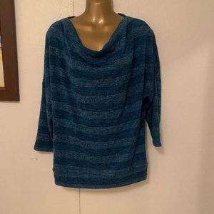 Signature Studio Glitter Turquoise Top 3/4 Kimono Sleeve And Draped Neck